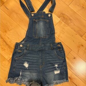 Denim Distressed Overall Shorts Size S